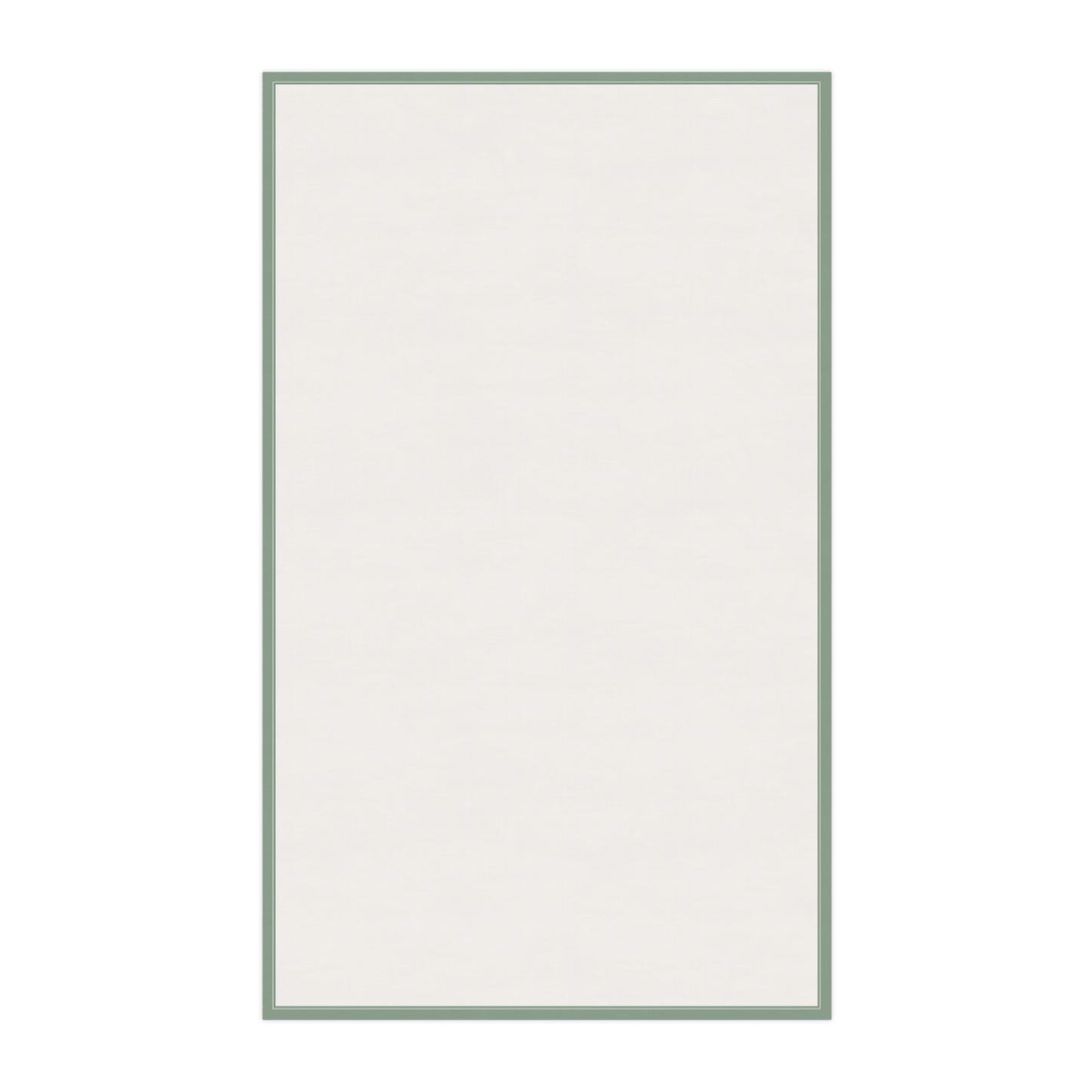 Backk side of kitchen tea towel is white with a green border