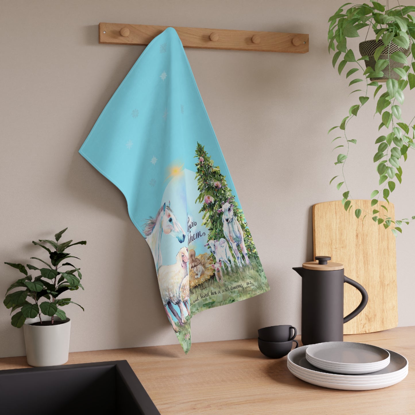 Christmas Manger Scene - Bible Verse Tea Towel