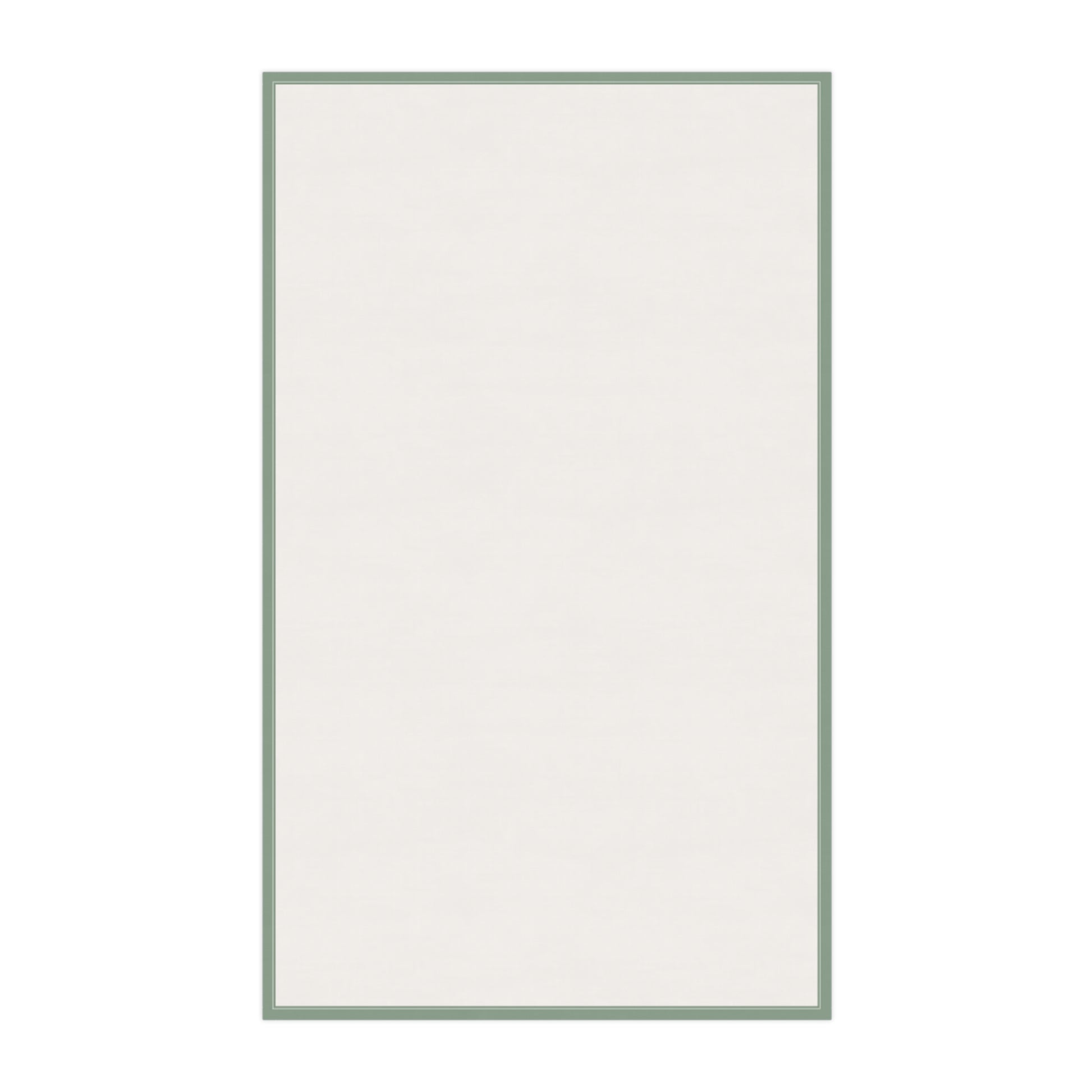 Backk side of kitchen tea towel is white with a green border 