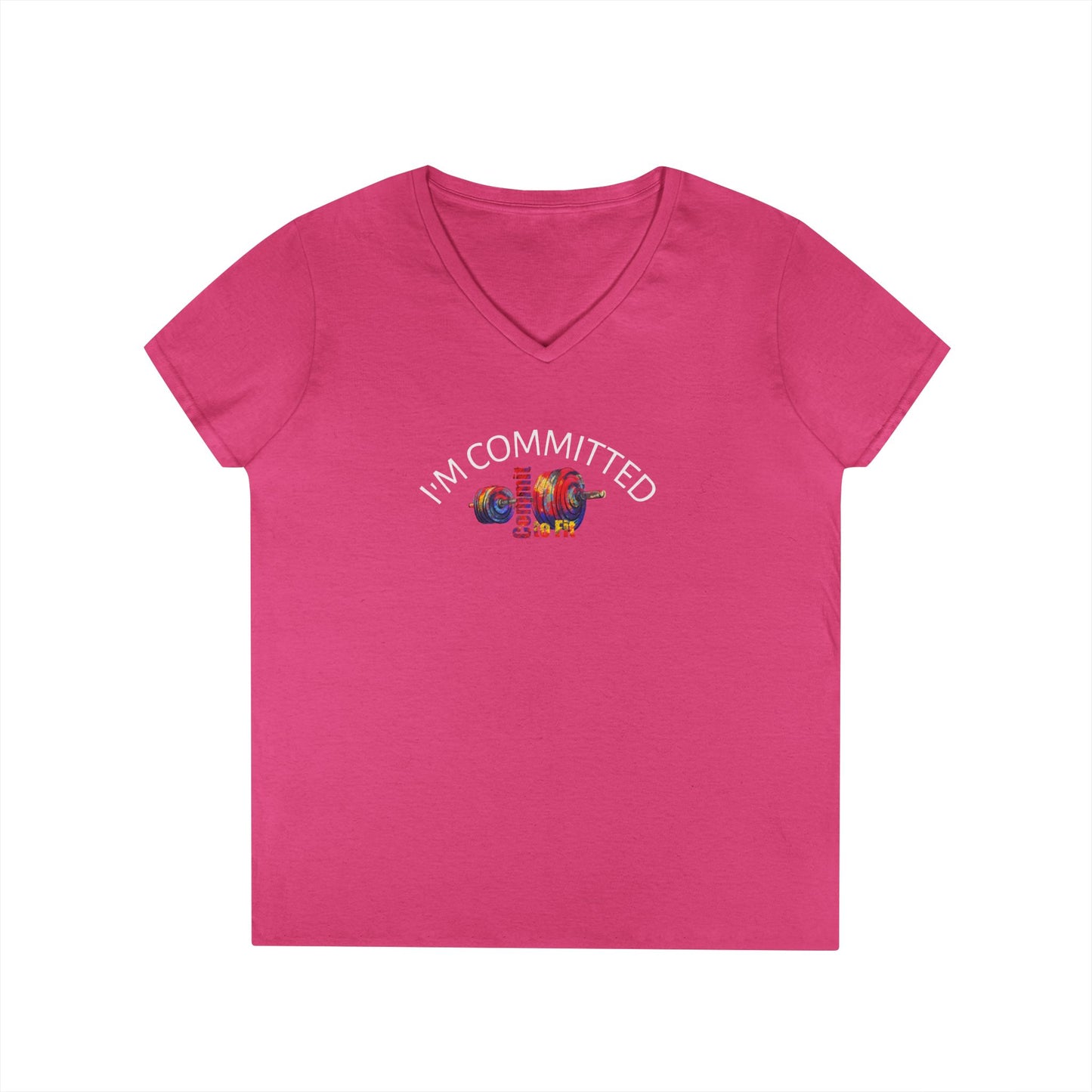 pink tshirt with colorful workout graphic