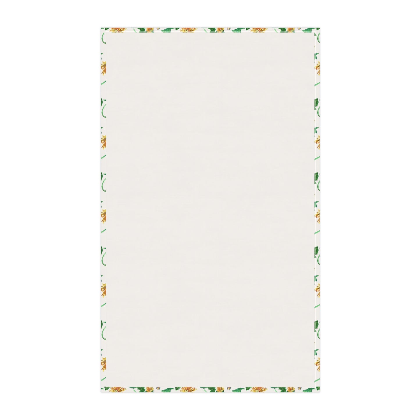 Reverse side of kitchen towel showing dandelion floral edges