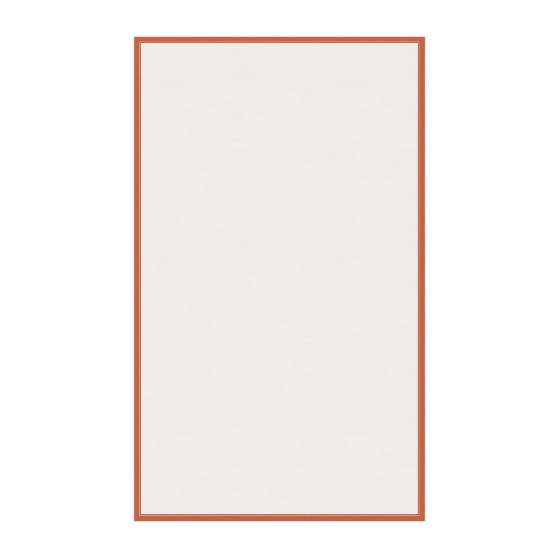 Backside of Thanksgiving tea towel that is white with brown border