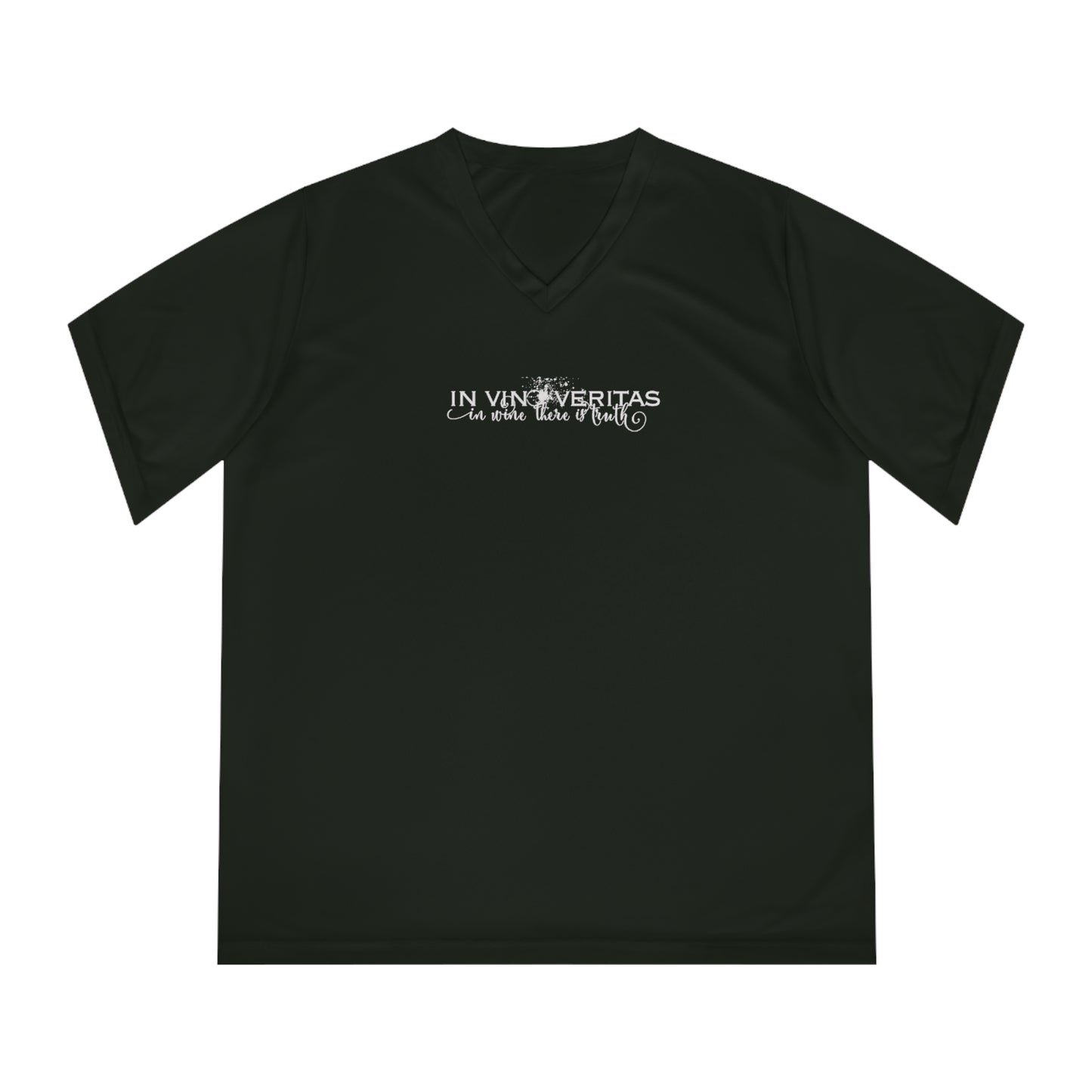 Black t-shirt with white text In Vino Veritas IN Wine There is Truth  on a white background