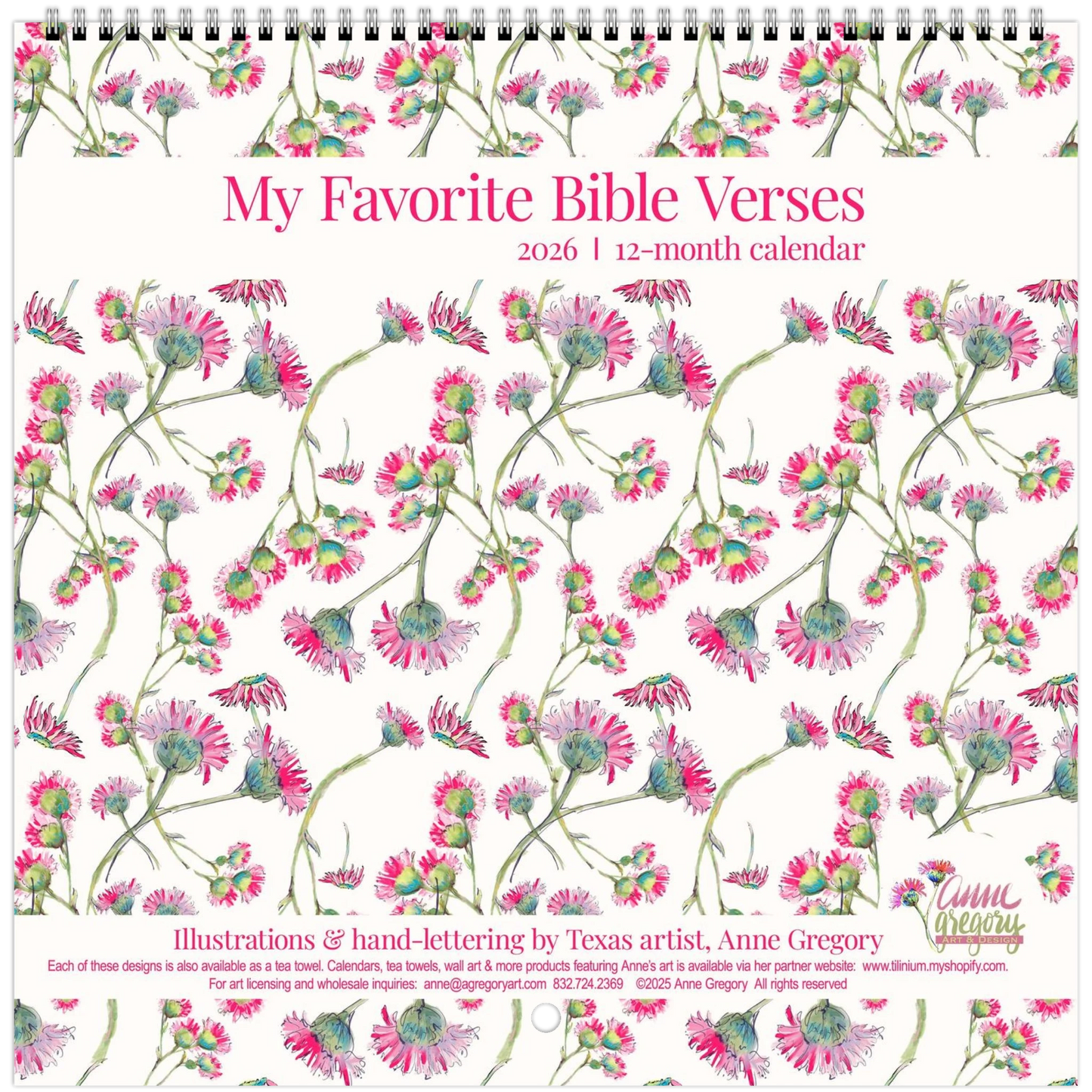 Wall Calendar cover with Favorite Bible Verses and pink flowers