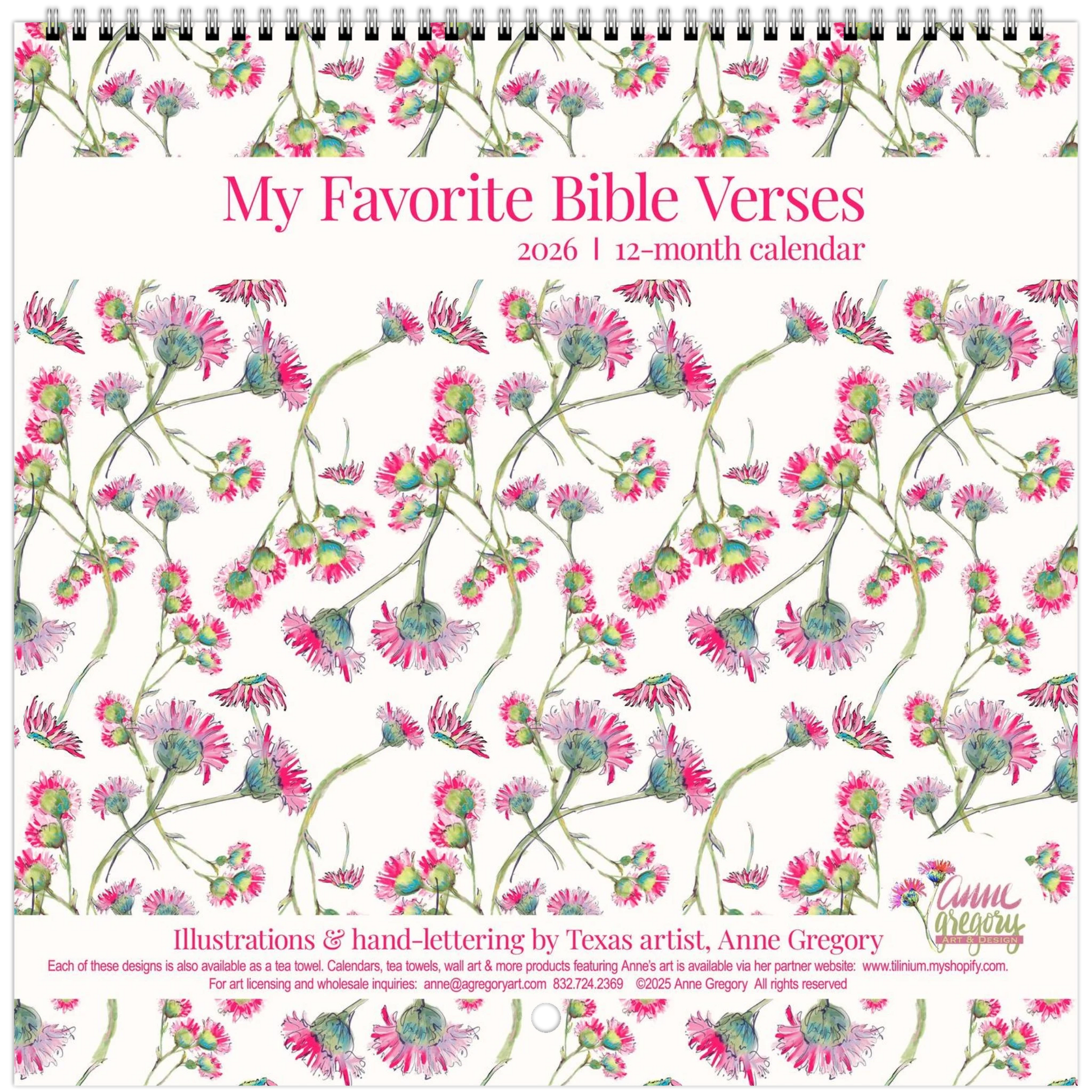 Wall Calendar cover with Favorite Bible Verses and pink flowers