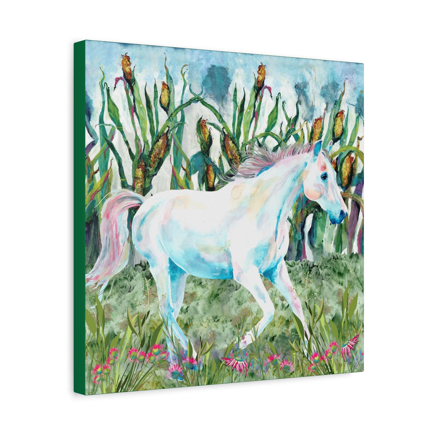 Canvas print of white horse, side view