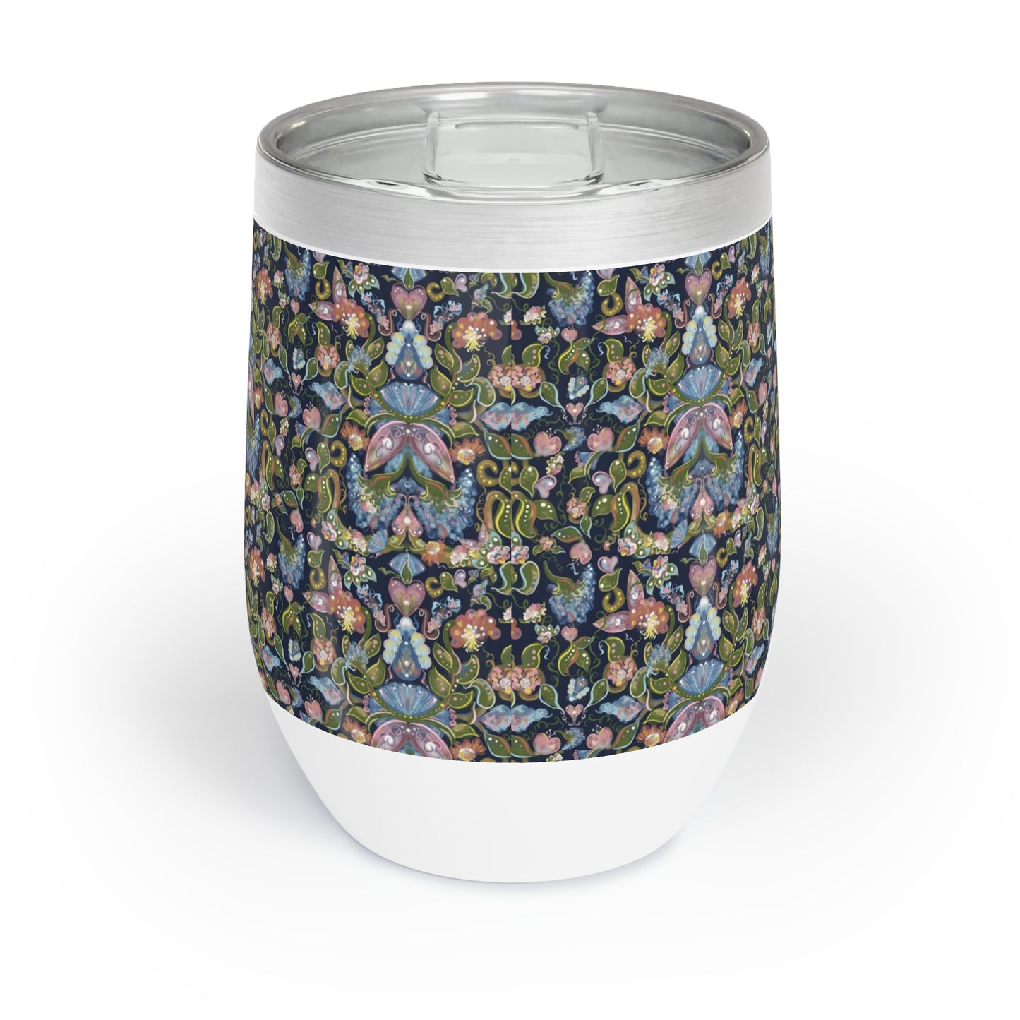 wine Tumbler with floral pattern on a white background