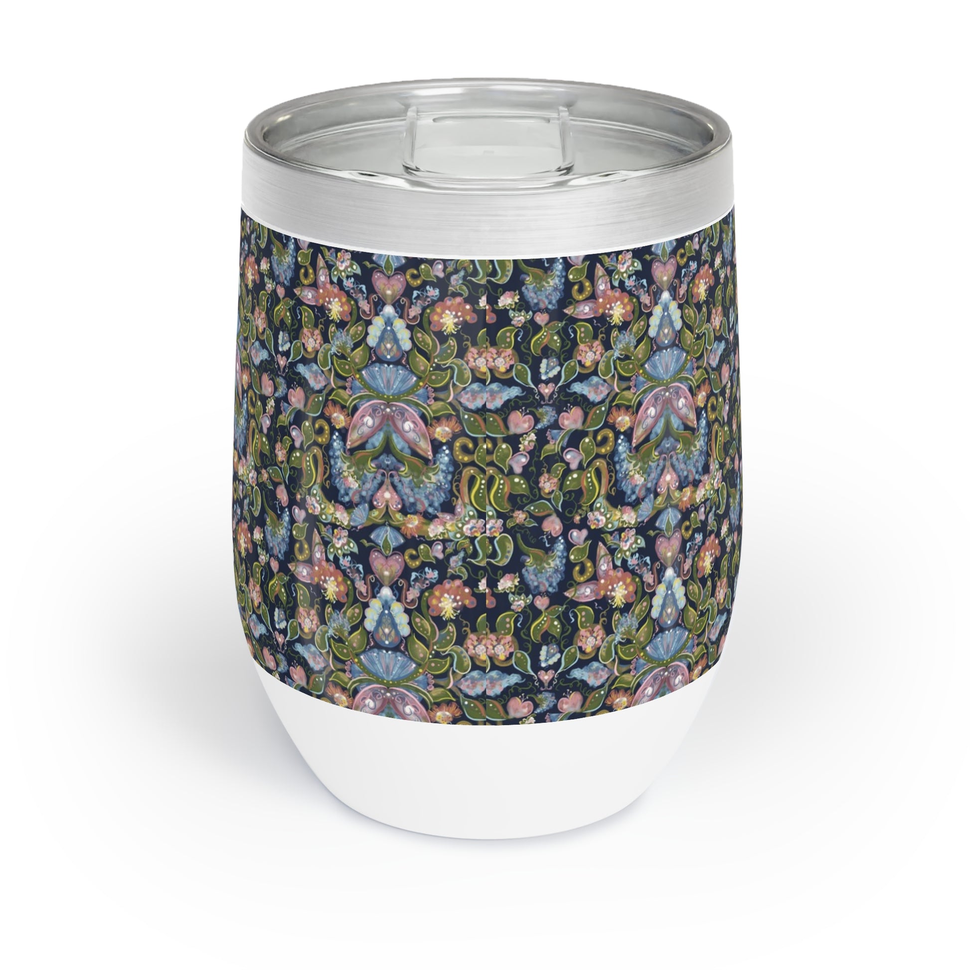 wine Tumbler with floral pattern on a white background